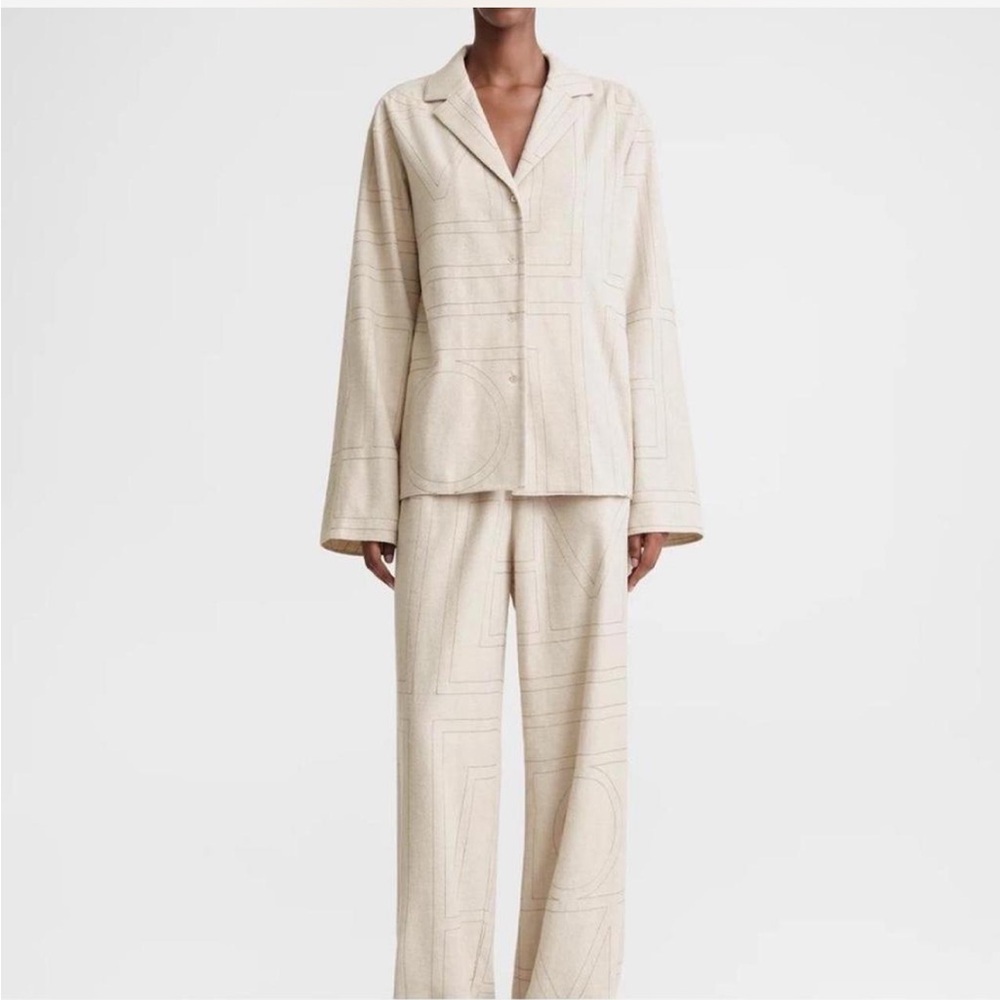Toteme beige monogram flannel pj set